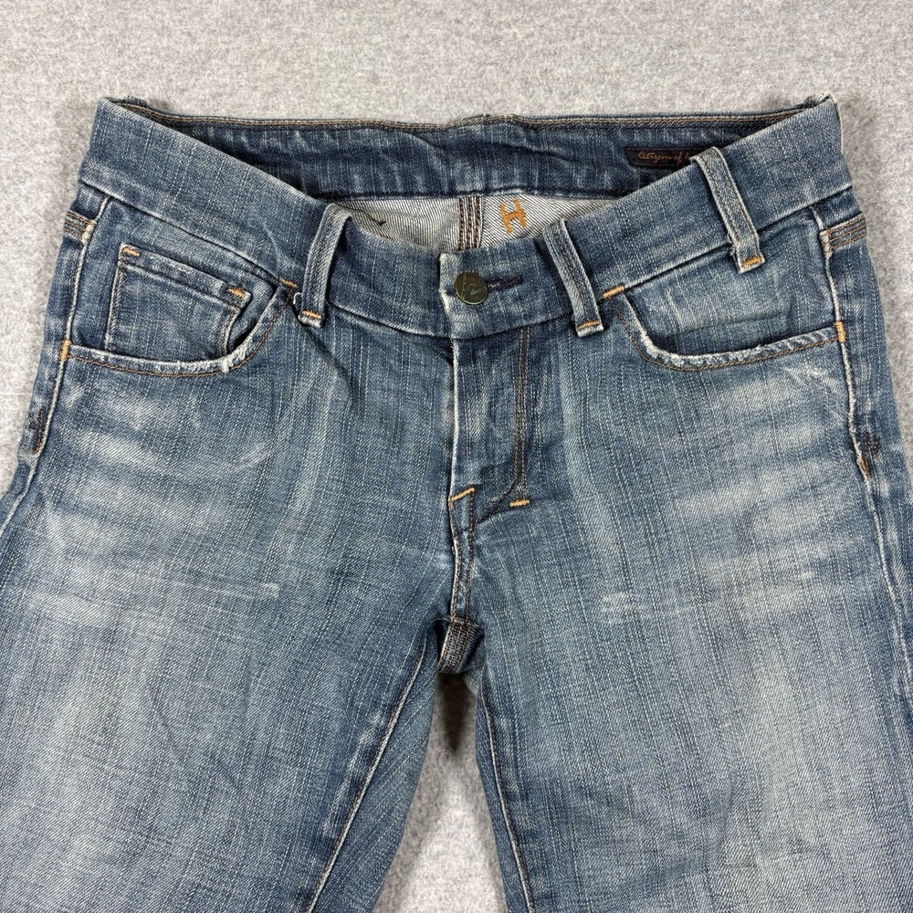 Citizens of Humanity Low Rise Flare Jeans 27x27 Y2K Blue Frayed Raw Hem Vintage - Picture 2 of 9